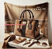 Coach Luxury Print Flannel Fleece Throw Blanket for Sofa and Wall Decor C191